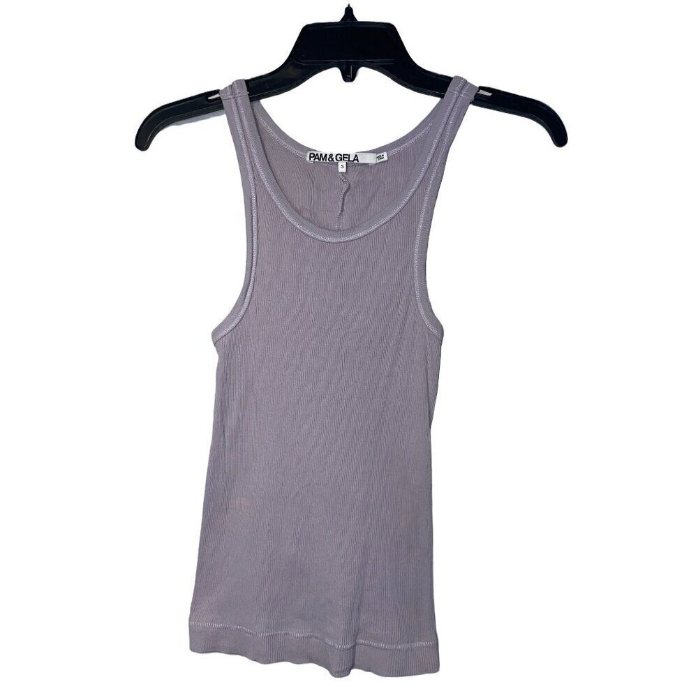 Pam & Gela Skinny Rib Tank in Lavender Small Women's Sleeveless Top - Picture 4 of 8